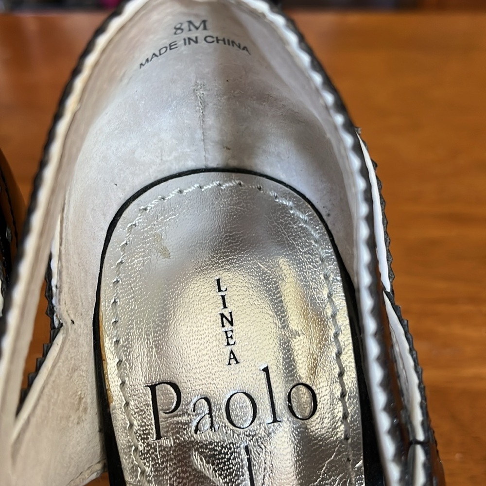 Linea Paolo Black & White Mary Jane Retro style lace up open toe heels Size 8M - Picture 10 of 16